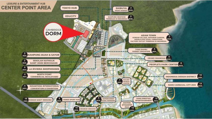 Peta lokasi Cambridge Dormitory PIK 2